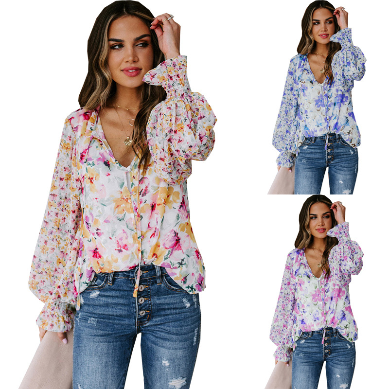 Mujeres Blusa Manga Larga Blusas Impresión Elegante Ropa De Calle Floral Ditsy