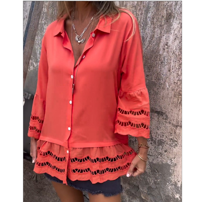 Mujeres Blusa Manga Larga Blusas Volantes Elegante Ropa De Calle Color Sólido