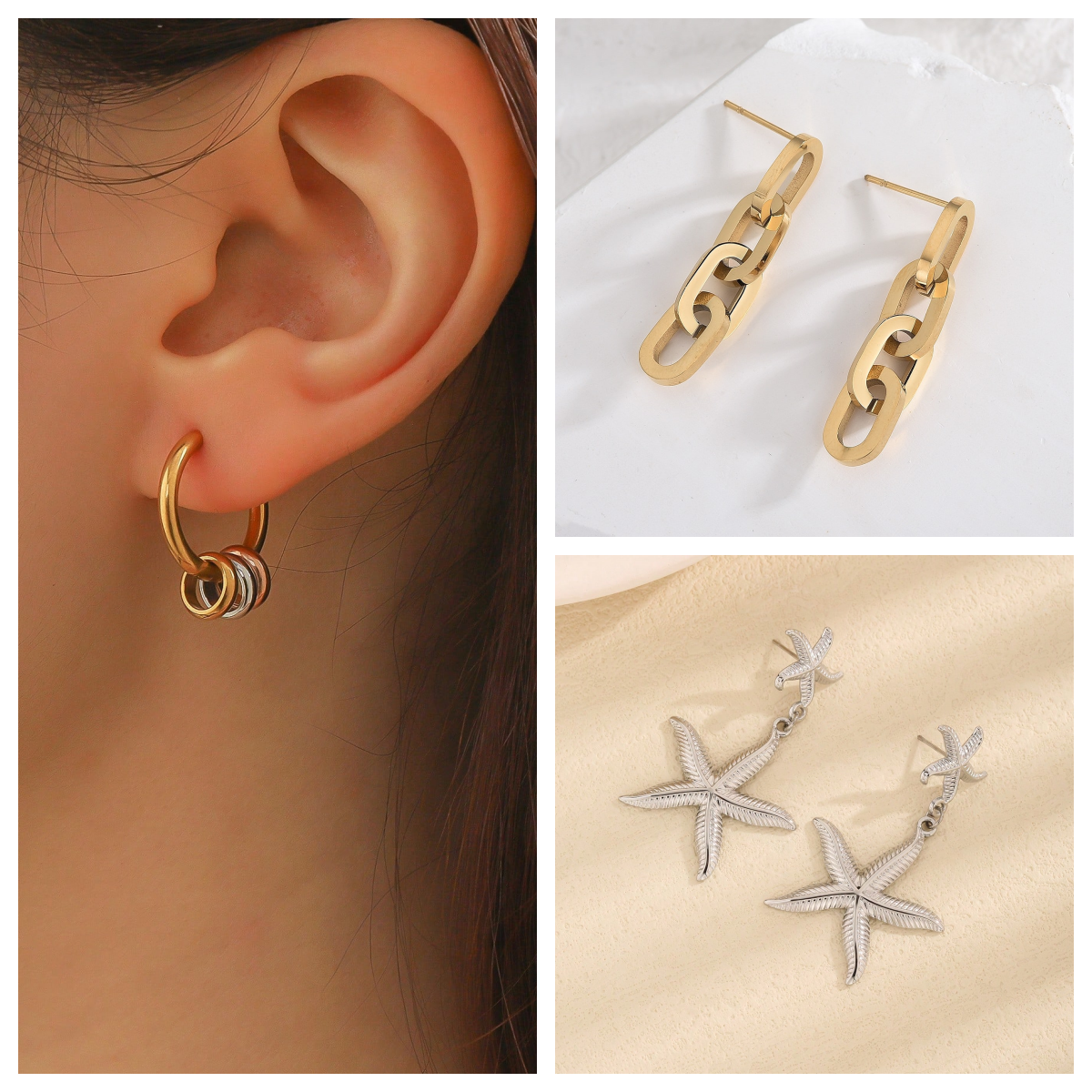 1 Pieza Estilo Vintage Estilo Simple Estrella De Mar Acero inoxidable 304 chapados en oro de 18k Pendientes De Gota Aretes