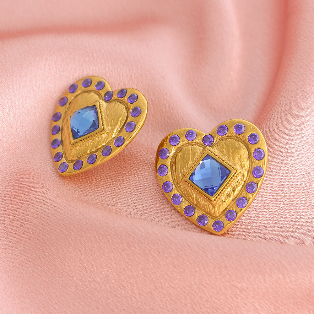 1 Par Elegante Señora Forma De Corazón Enchapado Acero inoxidable 304 Circón Pendientes