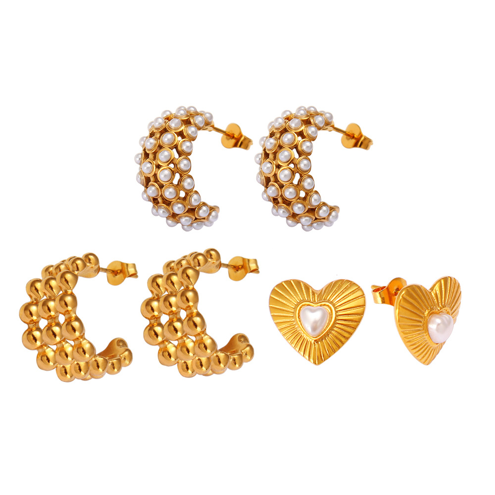 1 Par Retro Forma De Corazón Enchapado Acero inoxidable 304 Aretes