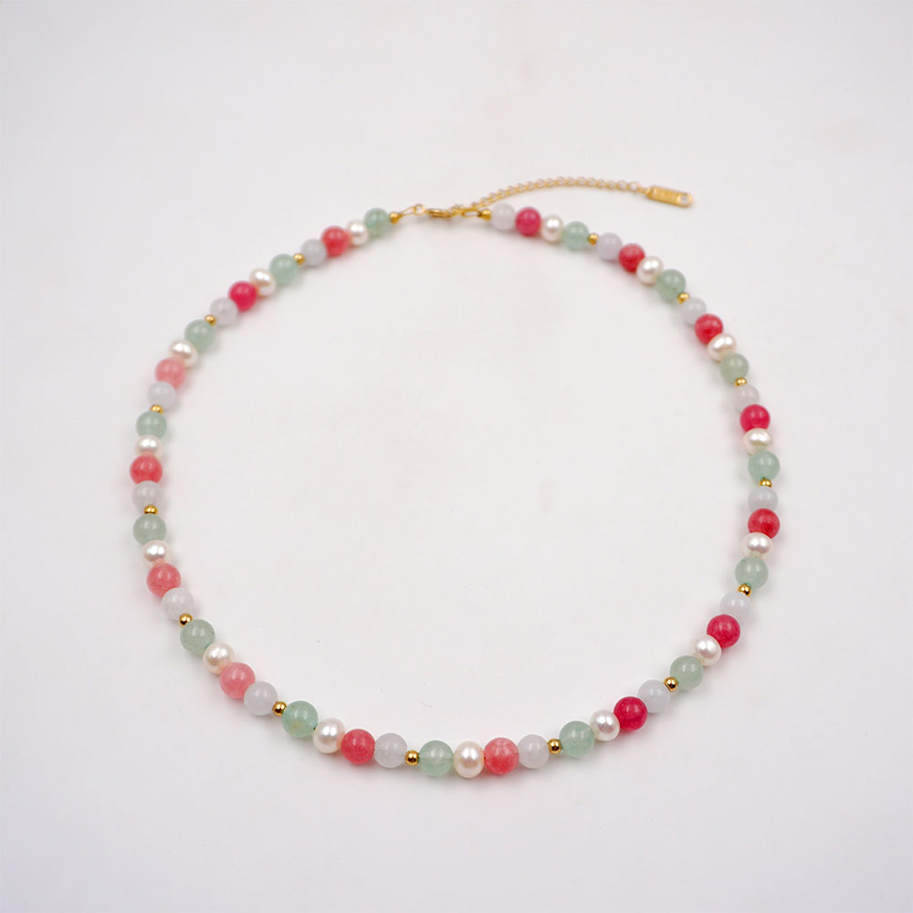 Elegante Dulce Ronda Piedra natural Perlas de Agua Dulce Jade Con Cuentas Mujeres Pulsera Collar