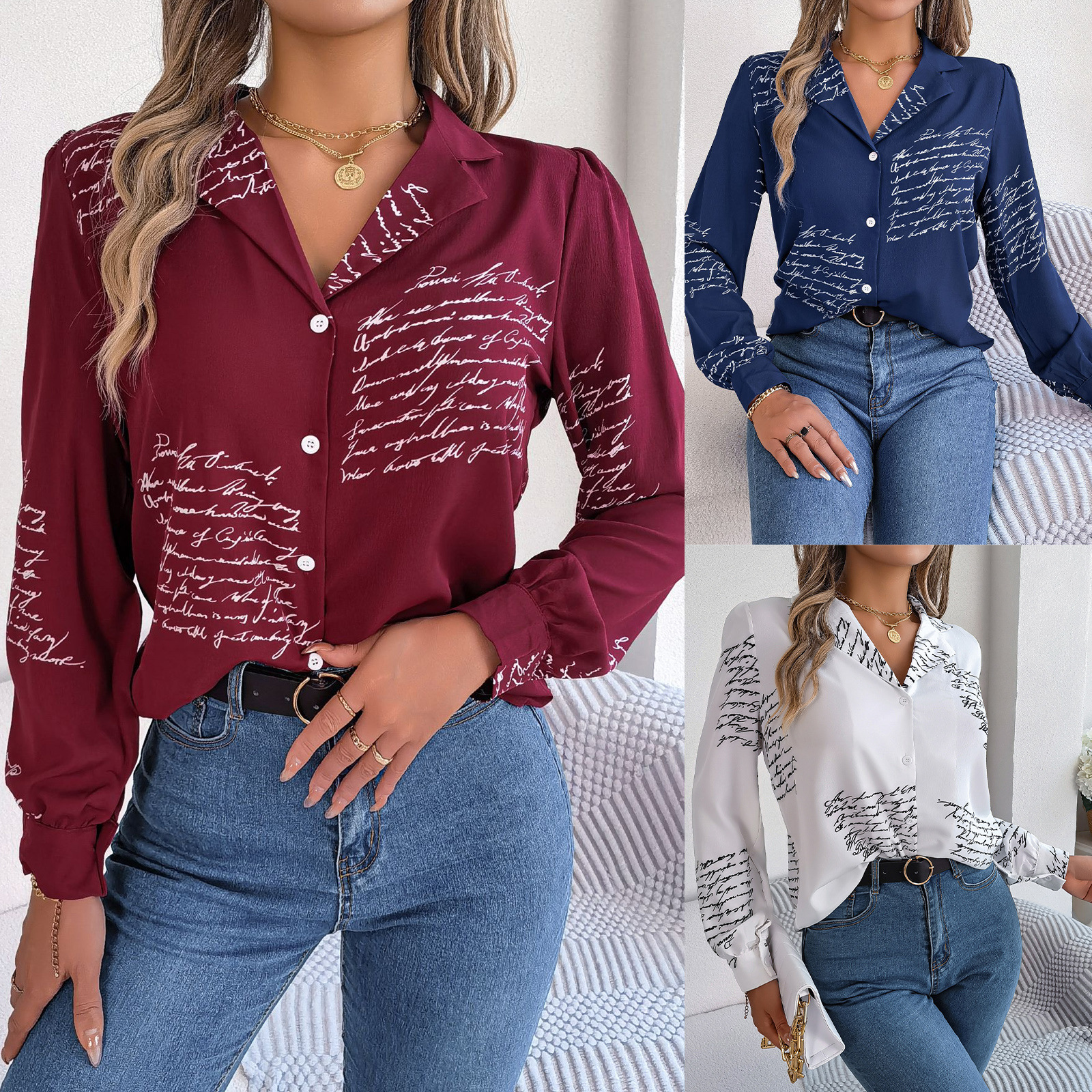 Mujeres Blusa Manga Larga Blusas Encuadernación En Contraste Ropa De Calle Letra