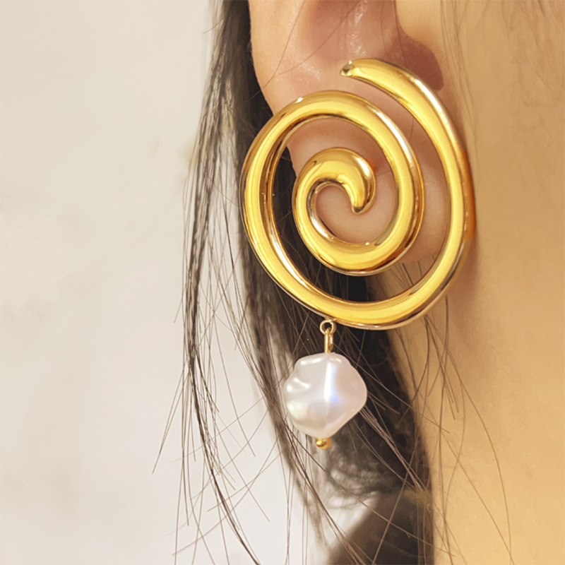 1 Par Elegante Vacaciones espiral Pulido Acero inoxidable 304 chapados en oro de 18k Pendientes De Gota