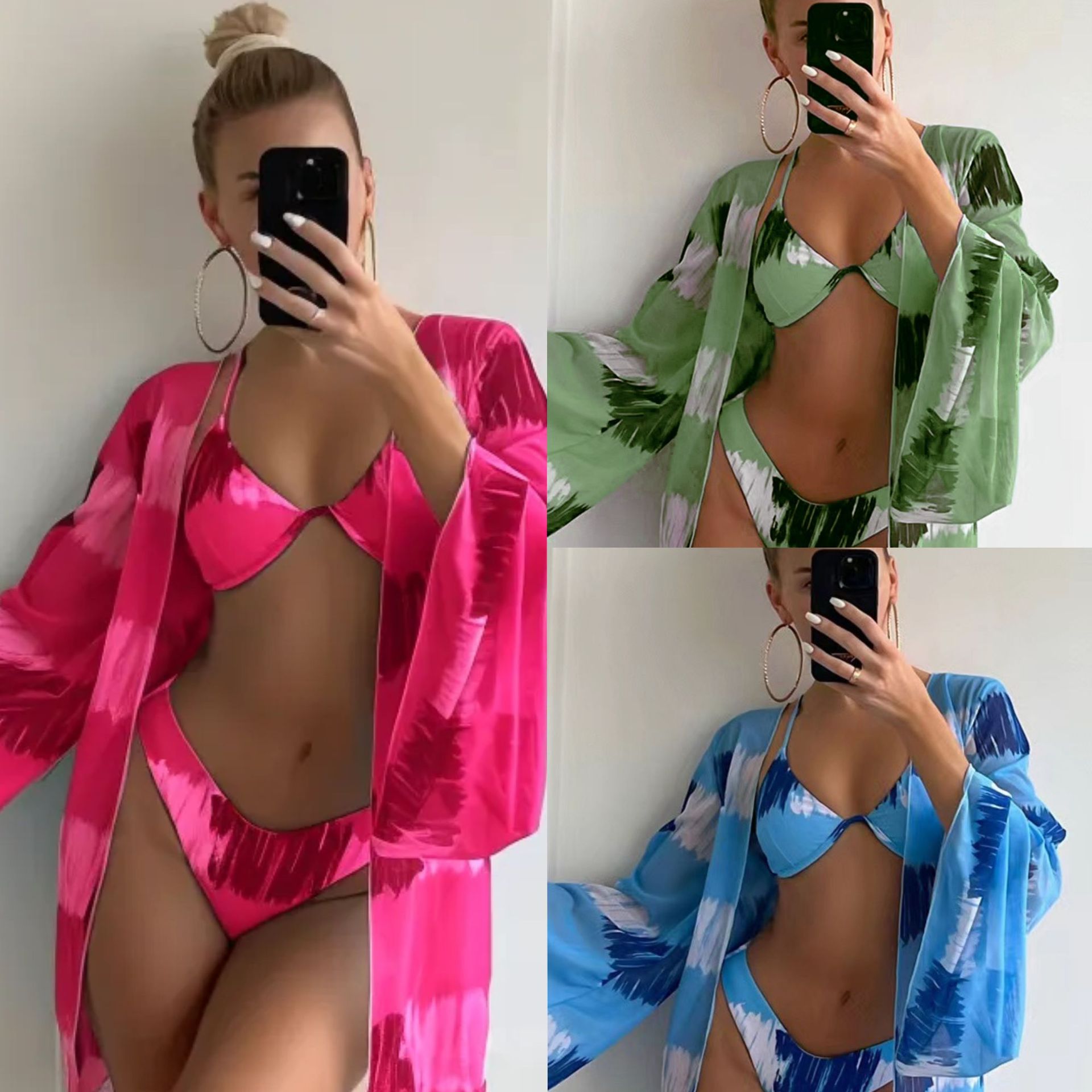 Mujeres Vacaciones Impresión Juego De 3 Piezas Bikinis Traje de baño