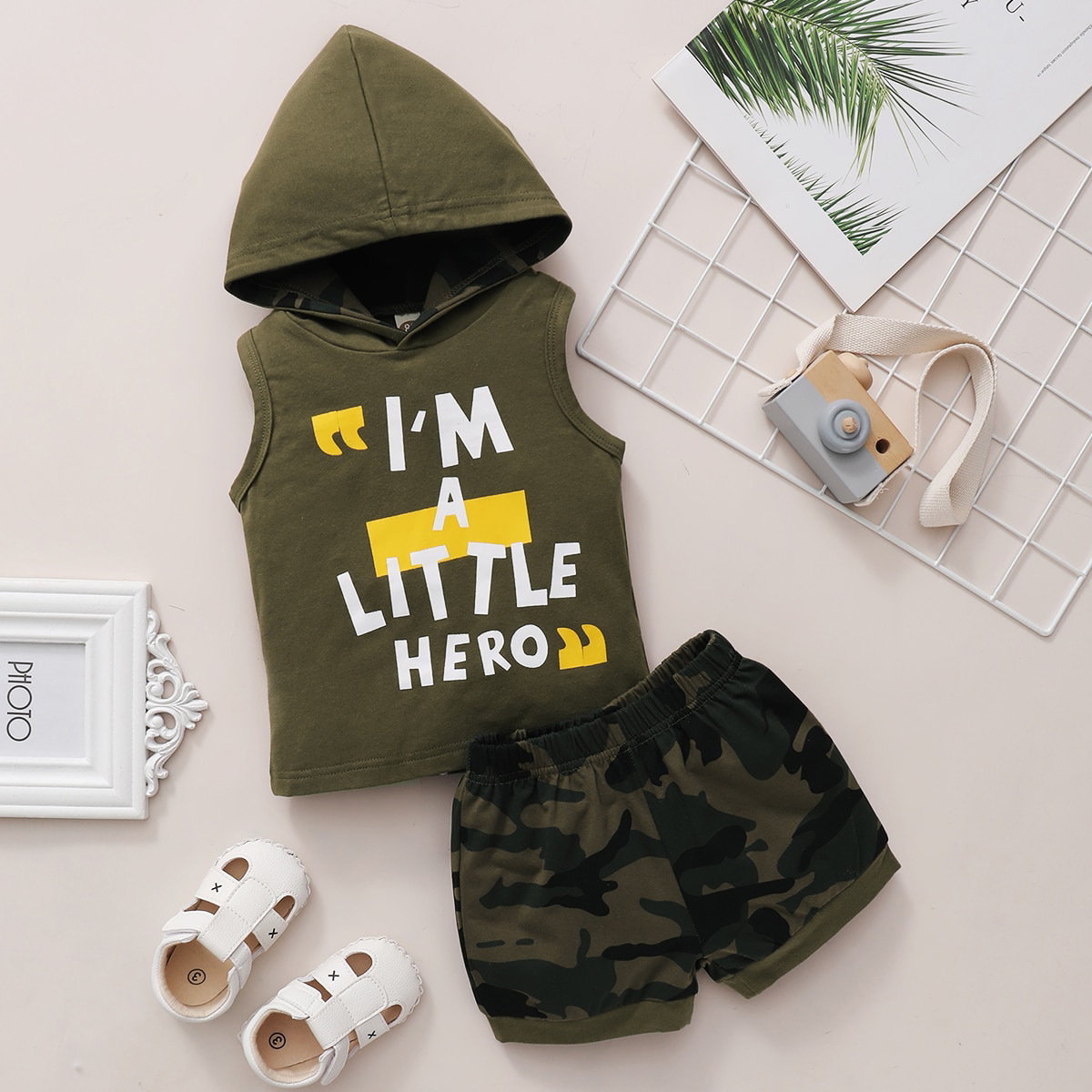 Casual Letra Camuflaje Algodón Conjuntos de ropa para niños