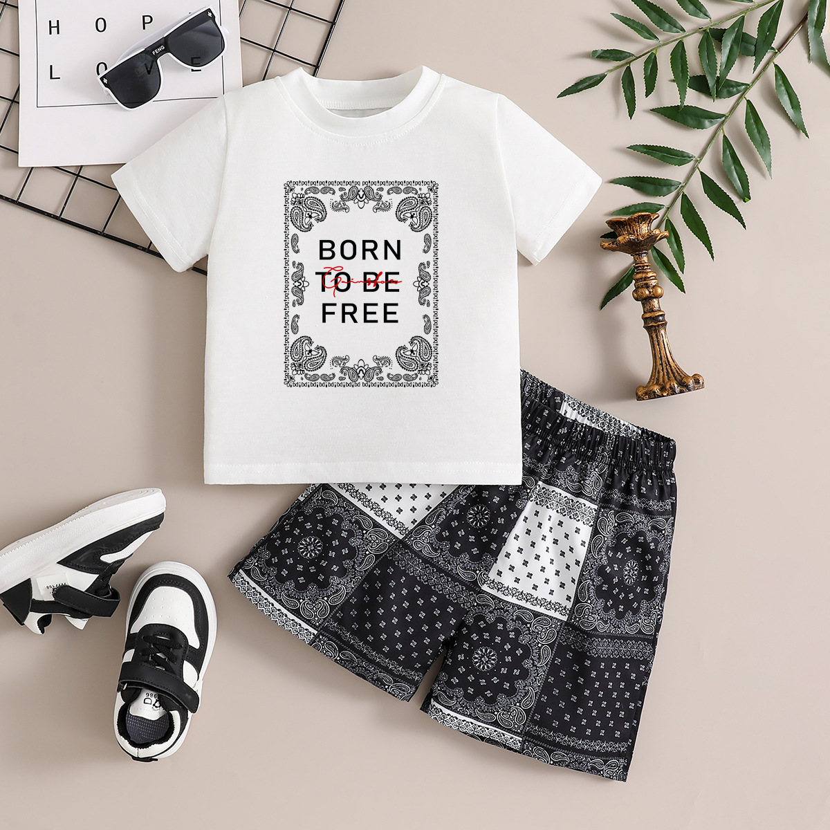 Casual Letra Bloque De Color Poliéster Conjuntos de ropa para niños