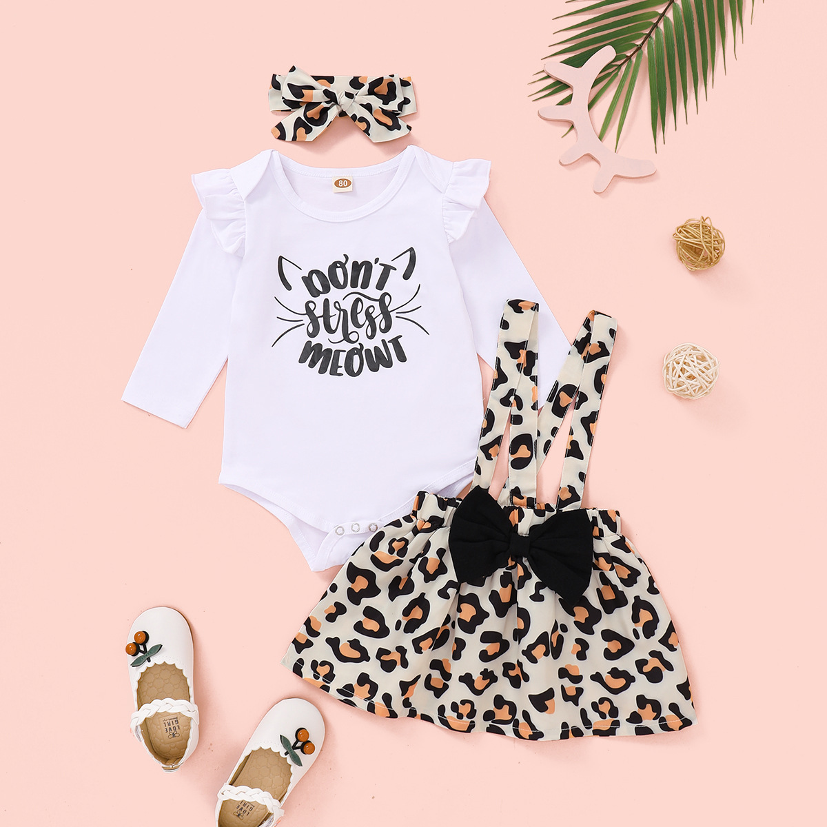 Casual Leopardo Algodón Conjuntos de ropa para niñas