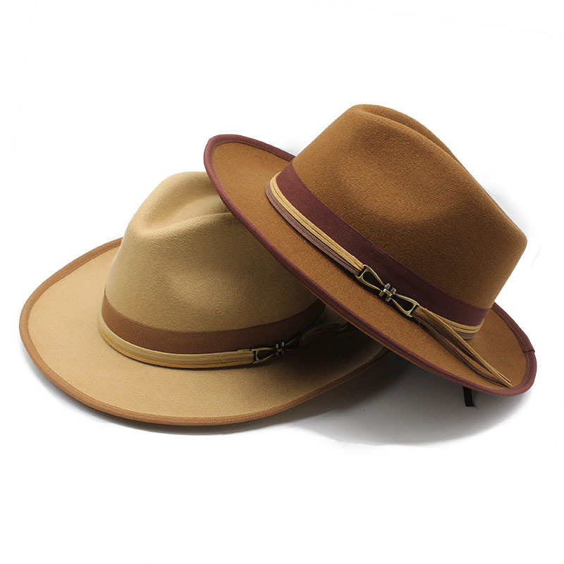 Hombres Casual Elegante Color Sólido Grandes Aleros Sombrero De Fieltro