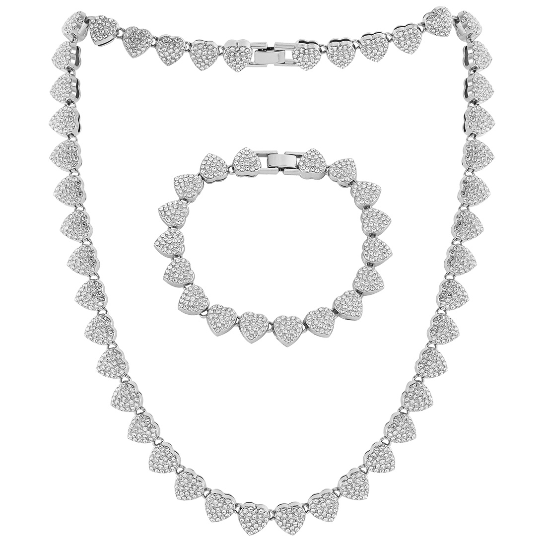 Elegante Glamour Forma De Corazón Aleación Embutido Diamantes De Imitación Mujeres Pulsera Collar