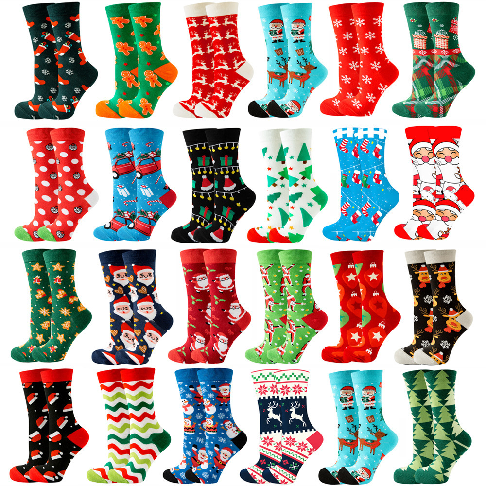 Mujeres Casual Lindo Árbol De Navidad Papá Noel Algodón Calcetines de tripulación 20 pares por paquete