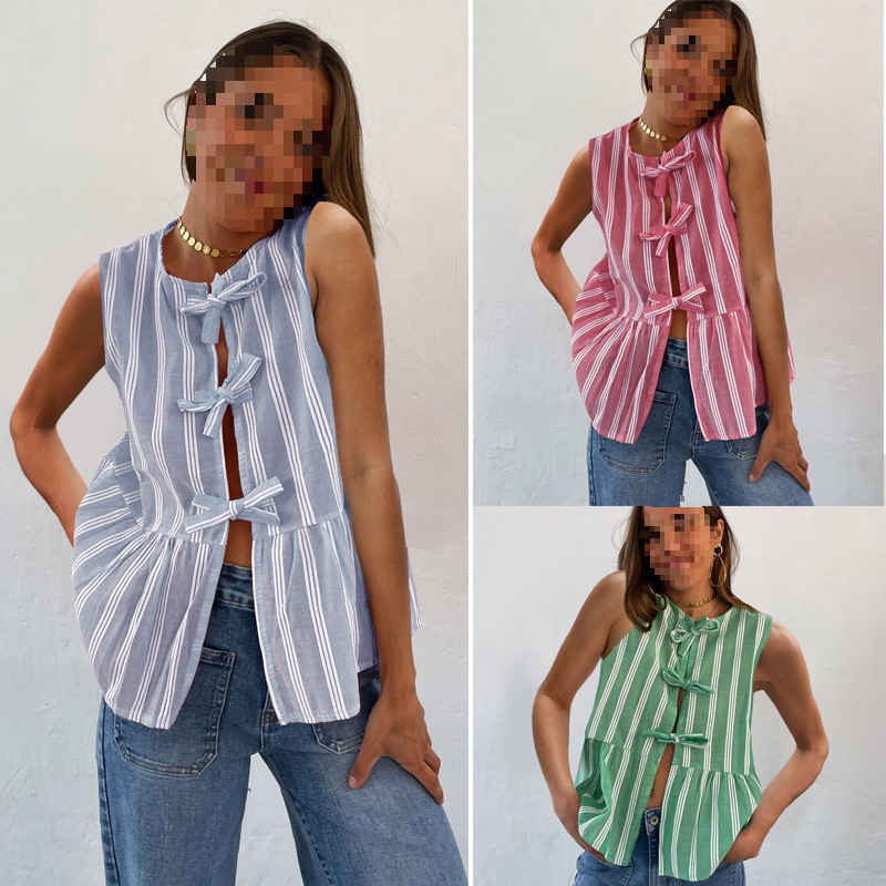 Mujeres Chaleco Sin Mangas Blusas Casual Ropa De Calle Raya