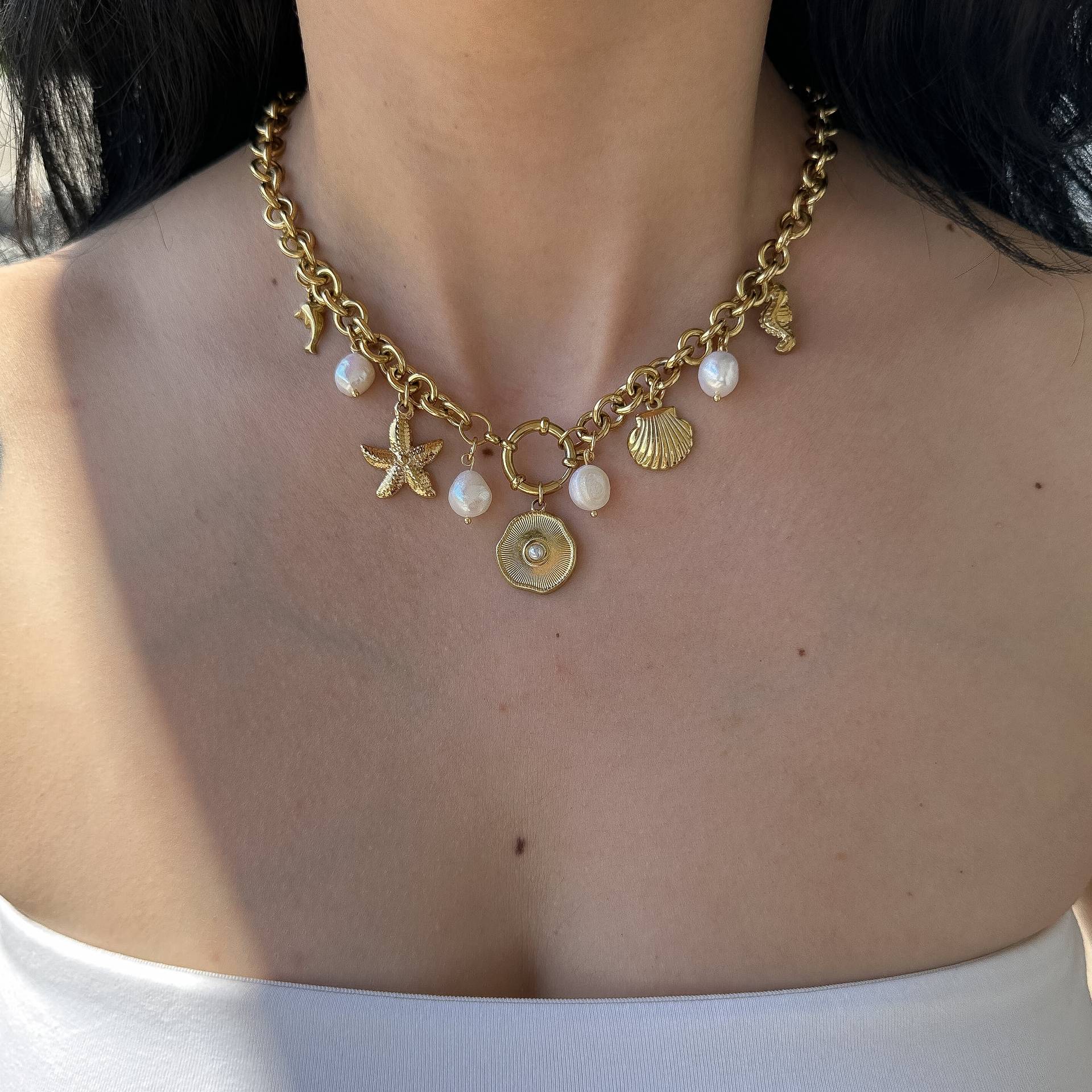 Joyería Al Por Mayor Estilo IG Casual Estilo marino Estrella De Mar Cascarón Acero inoxidable 304 Perla De Imitación Perla Embutido Collar Colgante