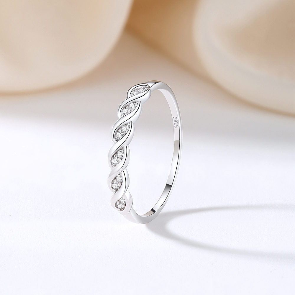 Plata Esterlina Metálico Brillante Embutido Giro Circón Anillos