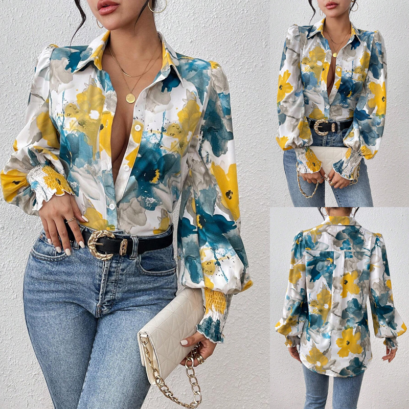 Mujeres Blusa Manga Larga Blusas Impresión Elegante Ropa De Calle Flor