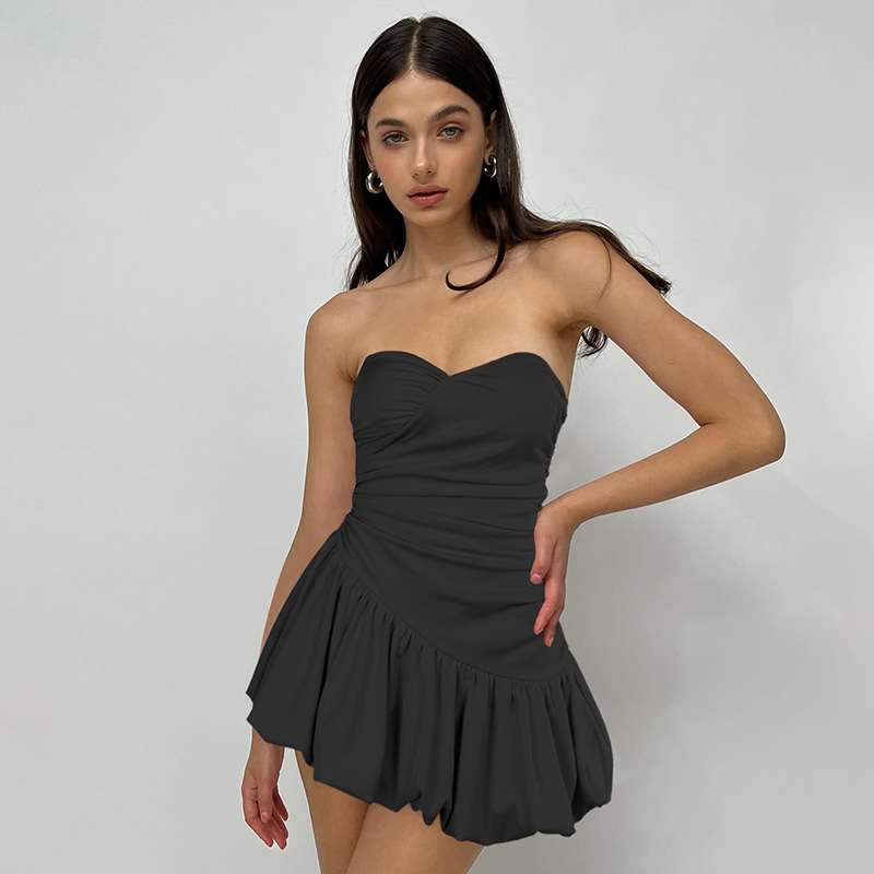 Mujeres Vestidos Negros Elegante Sexy Sin Tirantes Sin Mangas Color Sólido Mini Vestido Corto Cóctel