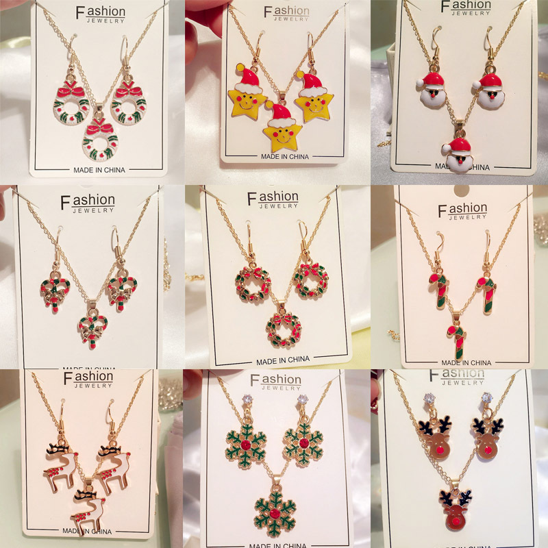 Lindo Estilo Simple Papá Noel Aleación Esmalte Copos Navidad Mujeres Conjunto De Joyas